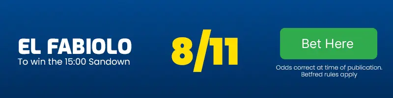 El fabiolo to win the 15. 00 sandown at 8-11