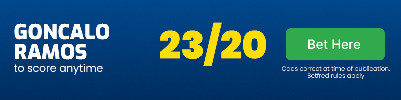Goncalo ramos to score anytime at 23-20