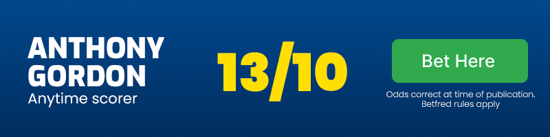 Anthony gordon anytime scorer at 13/10