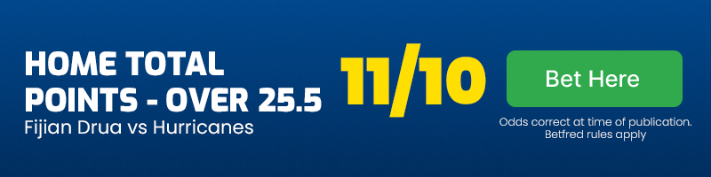 Home total points - over 25. 5 in fijian drua vs hurricanes at 11-10