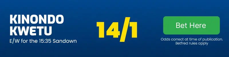 Kinondo kwetu each-way for the 15. 35 sandown at 14-1
