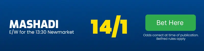 Mashadi each-way for the 13. 30 newmarket at 14-1 Mashadi each-way for the 13. 30 newmarket at 14-1