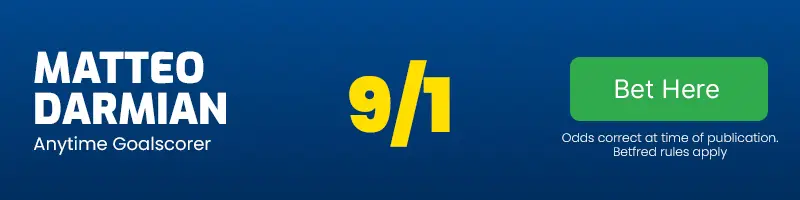 Matteo darmian to score anytime in udinese vs inter milan at 9-1