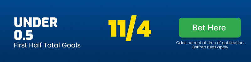 Under 0. 5 first half total goals in burnley vs newcastle at 11-4