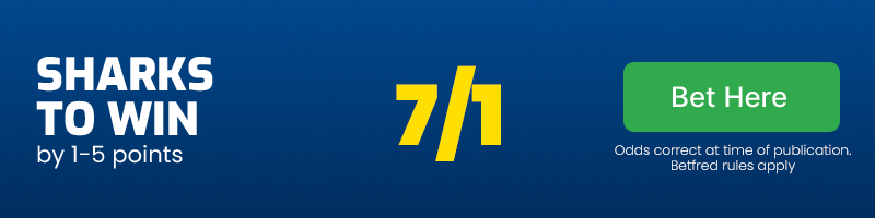 Sharks to win by 1-5 points @ 7/1