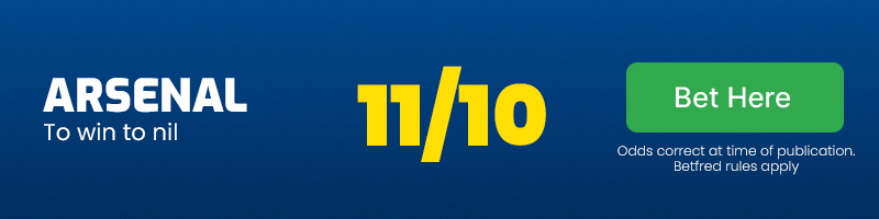 Arsenal to win to nil at 11/10