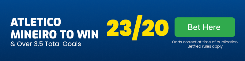 Atletico mineiro to beat caracas & over 3. 5 total goals at 23-20