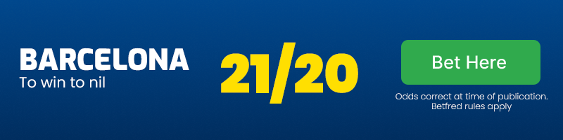 Barcelona to win to nil at 21/20