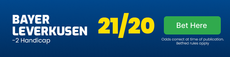 Bayer leverkusen -2 handicap vs kaiserslautern at 21-20