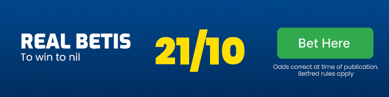 Real betis to win to nil at 21/10