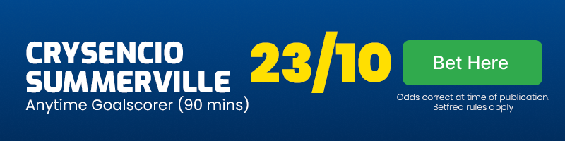 Crysencio summerville anytime goalscorer in leeds vs southampton at 23-10