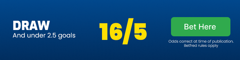 Draw and under 2. 5 goals at 16/5