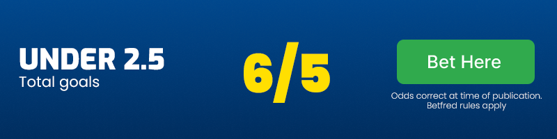 Under 2. 5 goals at 6/5