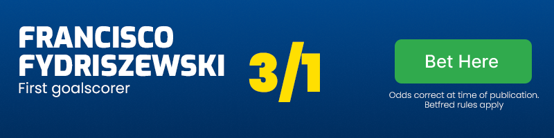 Francisco fydriszewski first goalscorer at 3/1