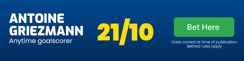Antoine griezmann anytime goalscorer at 21/10