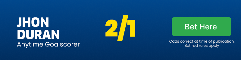 Jhon duran anytime goalscorer in crystal palace vs aston villa at 2-1