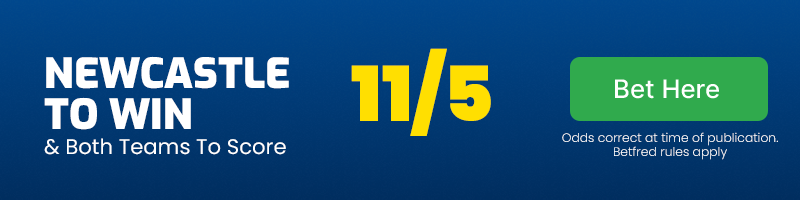 Newcastle to beat man united & both teams to score at 11-5