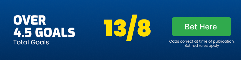 Over 4. 5 total goals in brighton vs man united at 13-8