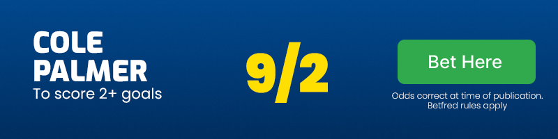 Cole palmer to score 2+ goals at 9/2