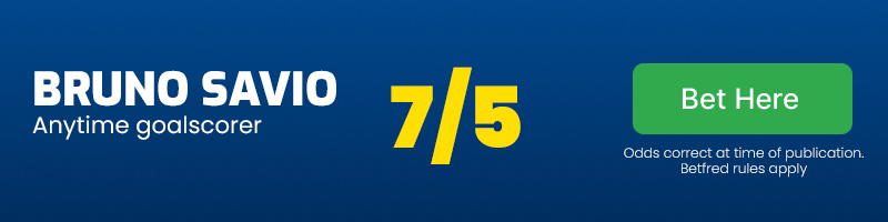 Bruno savio anytime goalscorer at 7/5