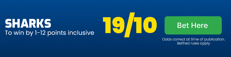 Sharks to win by 1-12 points inclusive at 19-10