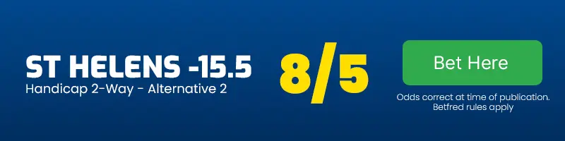 St helens -15. 5 handicap vs catalans dragons at 8-5