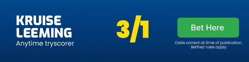 Kruise leeming anytime tryscorer @ 3/1