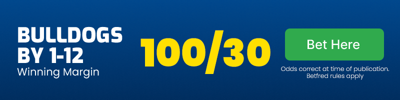 Bulldogs by 1-12 @ 100/30