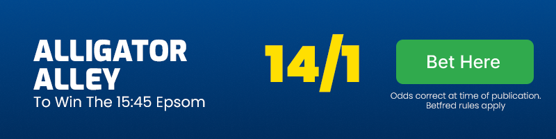 Alligator alley to win 15. 45 epsom at 14-1