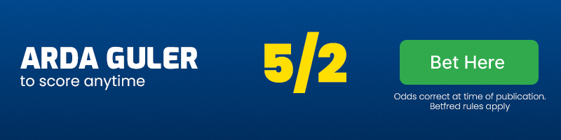 Arda guler to score anytime at 5-2