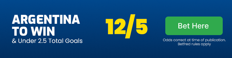 Argentina to beat ecuador & under 2. 5 total goals at 12-5
