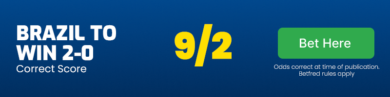 Brazil to win 2-0 at 9-2