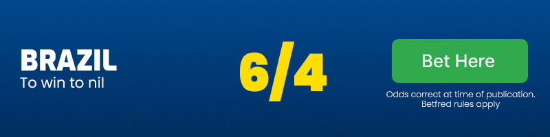 Brazil to win to nil at 6/4