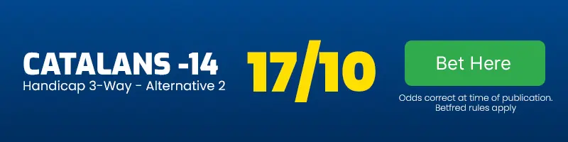 Catalans -14 vs leigh leopards at 17-10