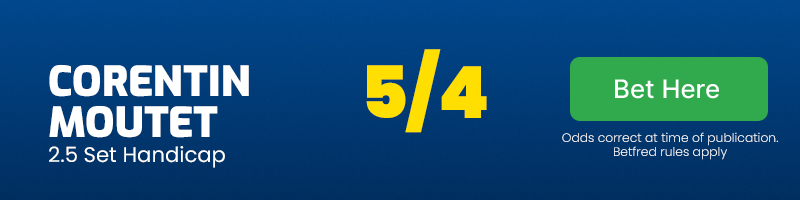 Corentin moutet +2. 5 set handicap vs jannik sinner @ 11-8