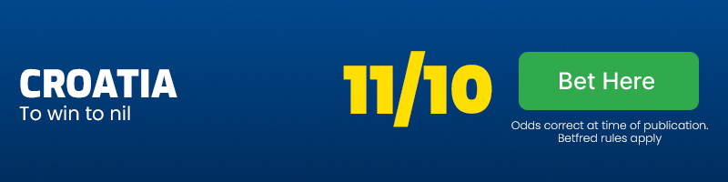 Croatia to win to nil at 11-10