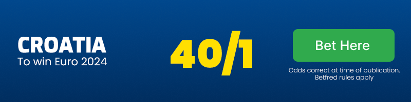 Croatia to win euro 2024 at 40/1