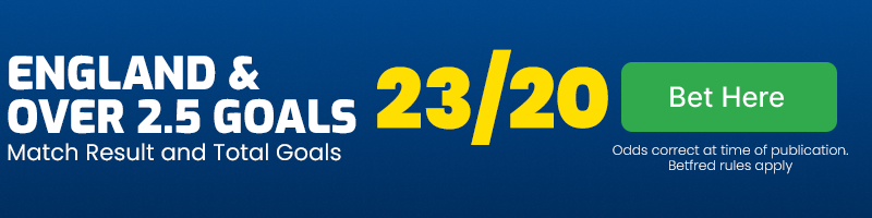 England and over 2. 5 goals at 23-20