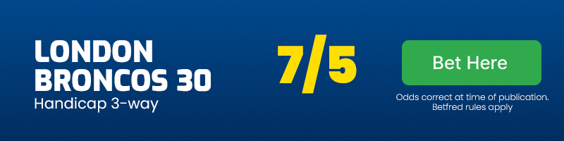 Handicap 3-way london broncos 30 vs salford red devils @ 7-5
