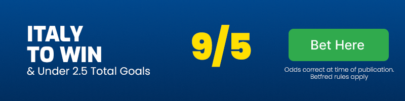 Italy to beat bosnia-herzegovina & under 2. 5 total goals @ 9-5