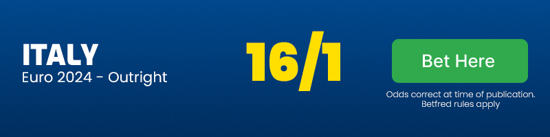 Italy to win euro 2024 at 16-1