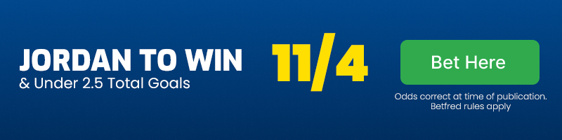 Jordan to beat tajikistan & under 2. 5 total goals @ 11-4