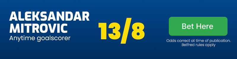 Aleksandar mitrovic anytime goalscorer at 13/8