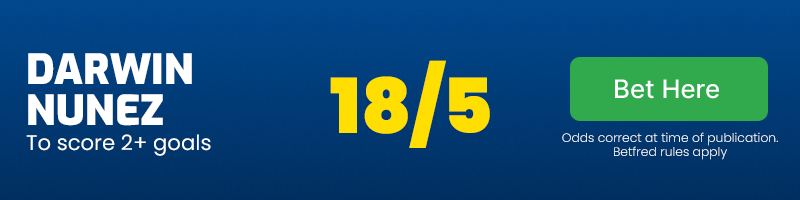 Darwin nunez to score 2+ goals at 18/5
