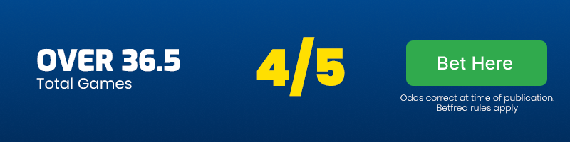 Over 36. 5 total games in alexander zverev v alex di minaur @ 4-5