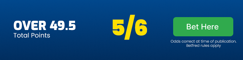 Over 49. 5 total points in south sydney rabbitohs vs brisbane broncos @ 5-6