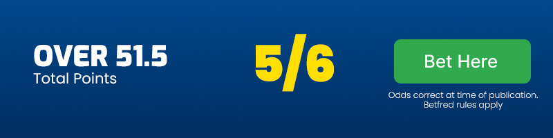 Over 51. 5 total points in sydney roosters vs north queensland cowboys at 5-6