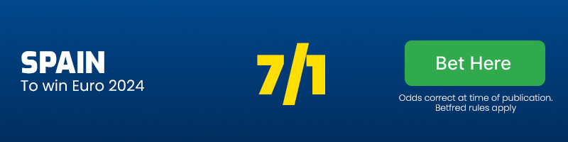 Spain to win the euros at 7/1