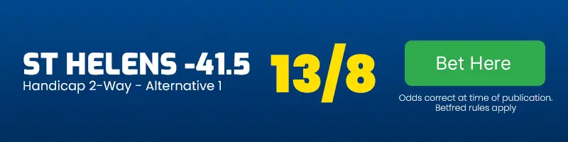 St helens -41. 5 handicap vs london broncos at 13-8