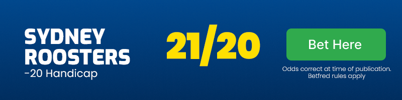 Sydney roosters -20 handicap 3-way at 21-20